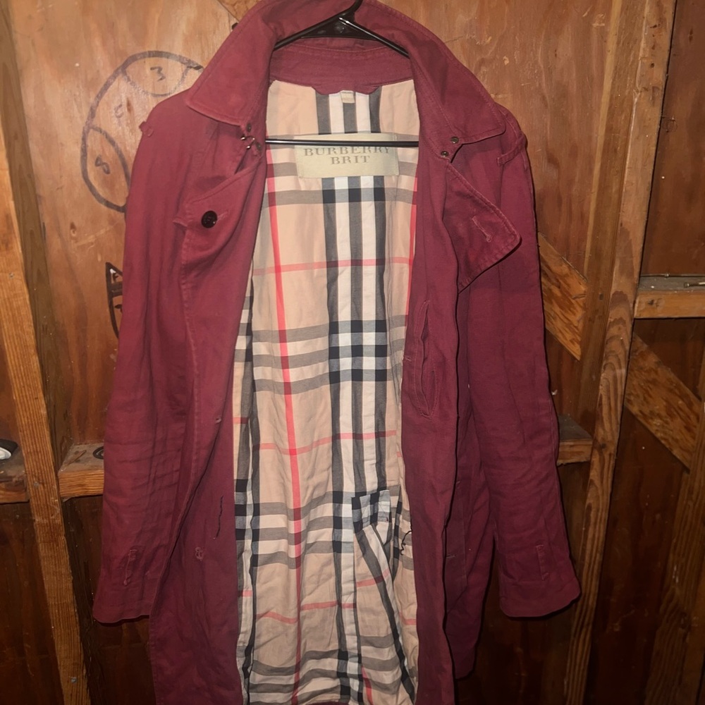 SOLD Men’s Burberry Brit Trench Coat Burgundy Wine Maroon
Size Large